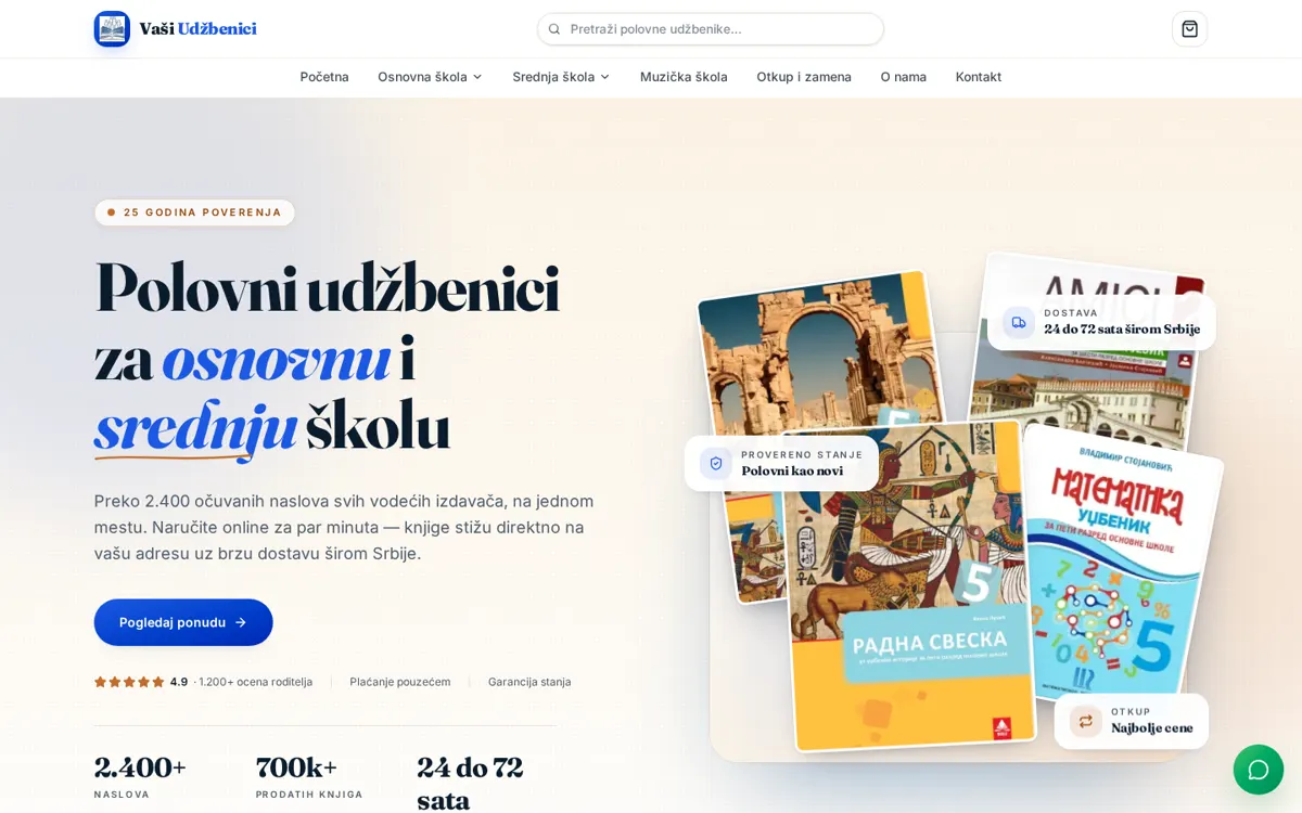 Početna stranica projekta vasiudzbenici.rs
