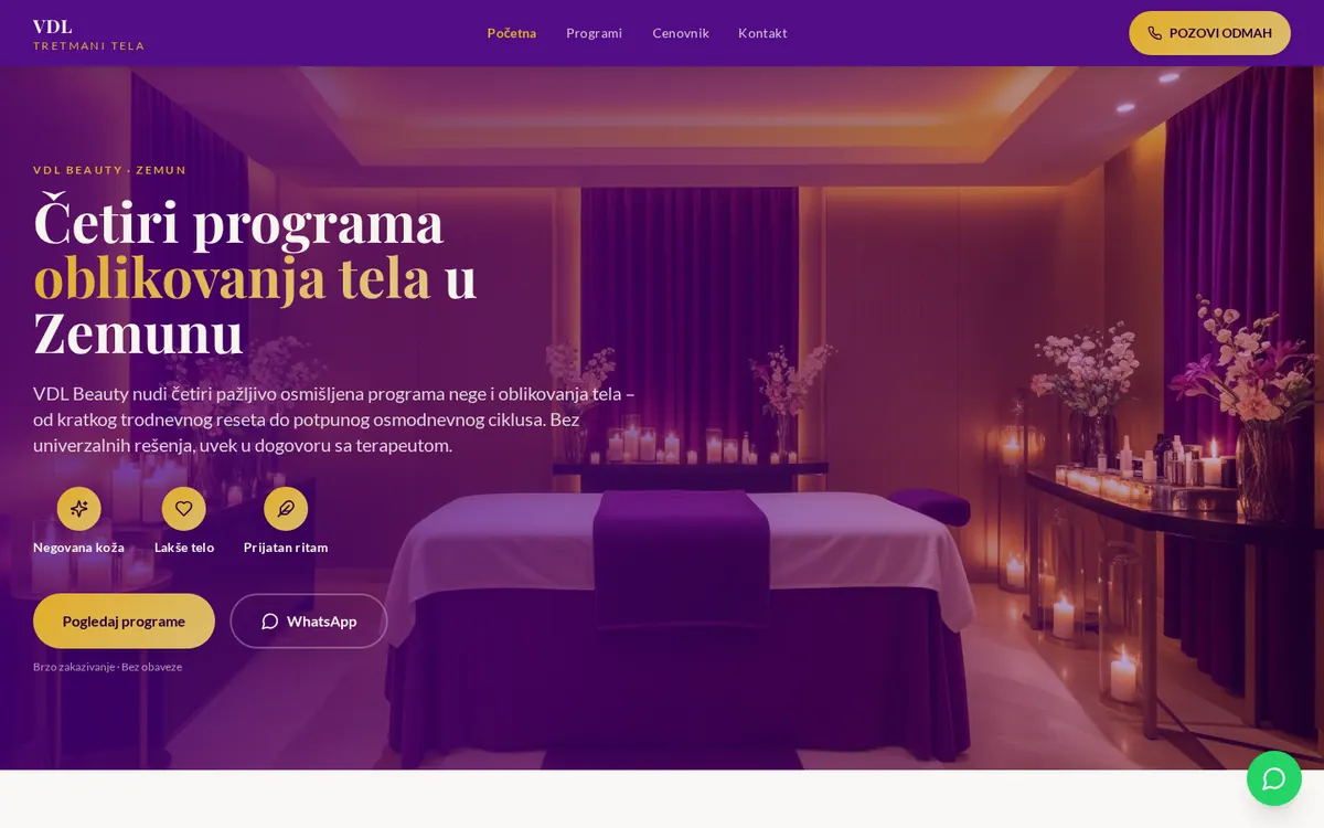 Početna stranica sajta VDL Beauty Zemun (vdltretmani.com)