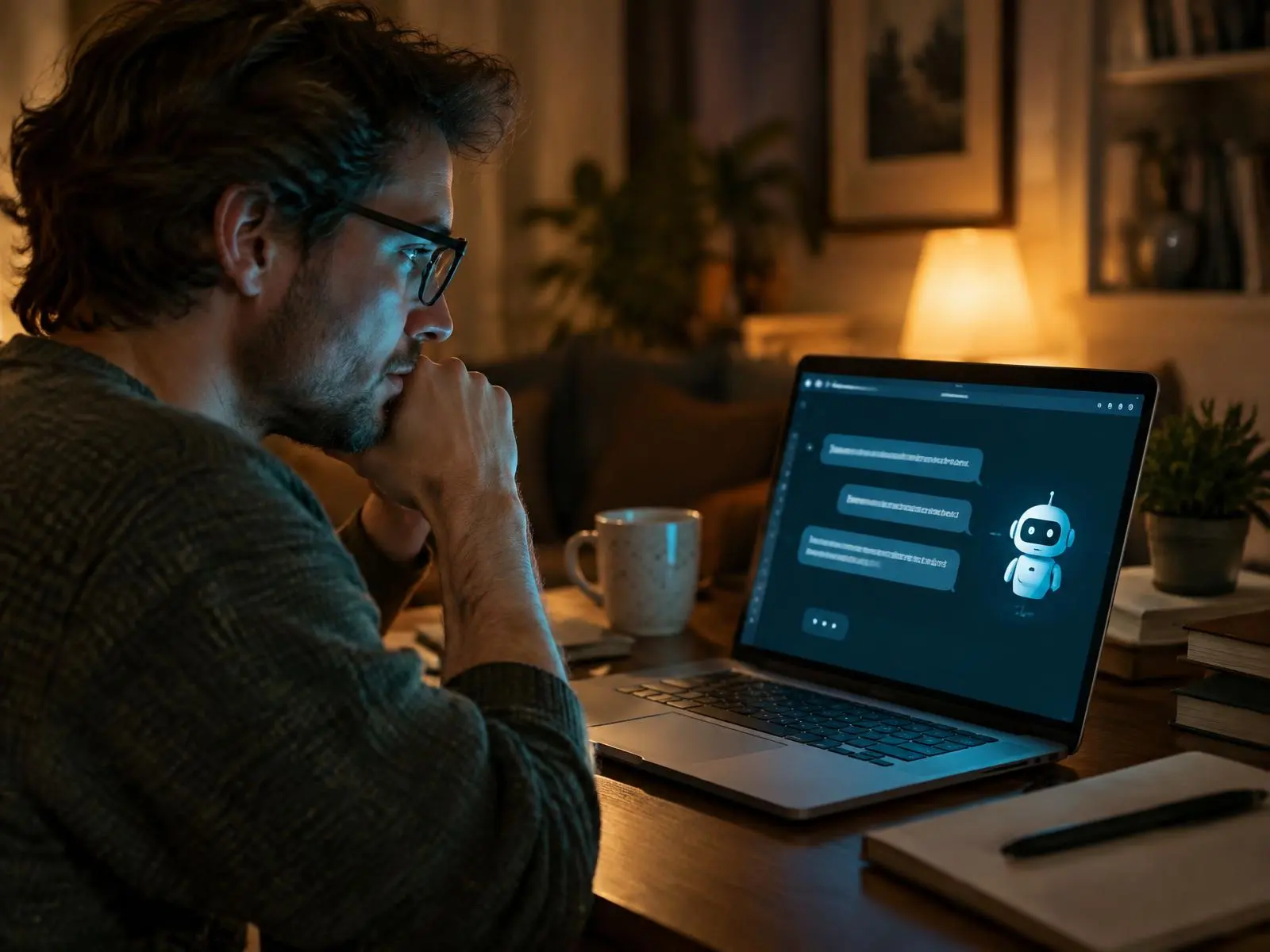 GEO optimizacija — razgovor sa AI asistentom na laptopu